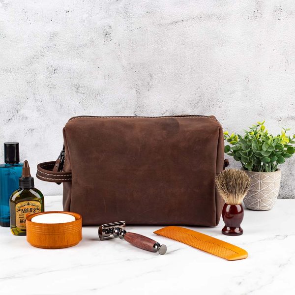 Men's Leather Shaving Tote Lifestyle