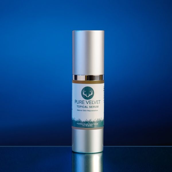 Pure Velvet Topical Serum with Blue Background
